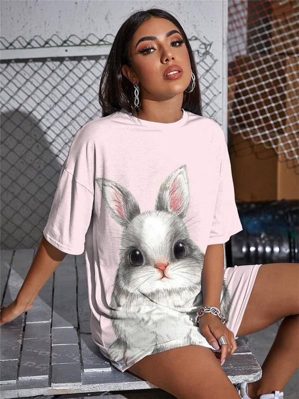 
Rabbit T-shirt Women Animal Gothic Lovely Funny T shirts Harajuku Shirt Print
                