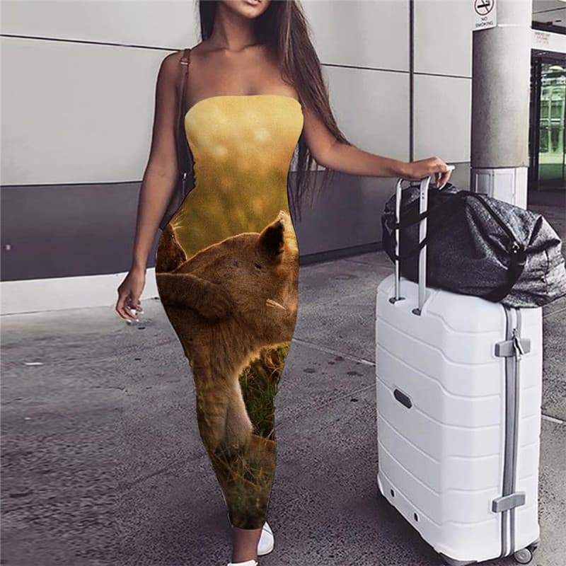 Lion Dress Women Animal 3d Print Anime sleeveless Lovely Vestido Sexy Street Ladies Dresses - KYKU
