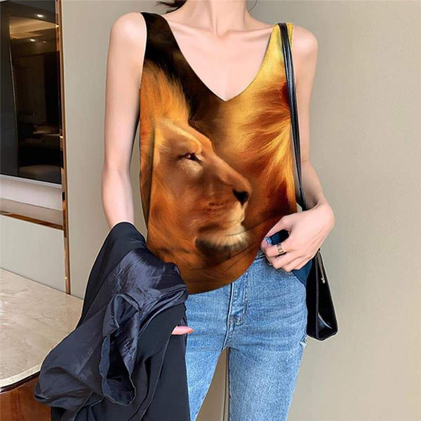 Lion Tank-Top women Animal Sleeveless 3d Anime Tank Tops Casual Love Vest Print Nebula Anime Clothes - KYKU