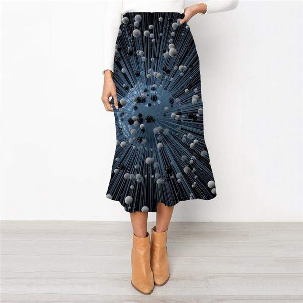 Geometric Skirts Women Psychedelic School skirt Vortex Skirt Ladies Black And White Rock Frauen Ball High waist skirts - KYKU