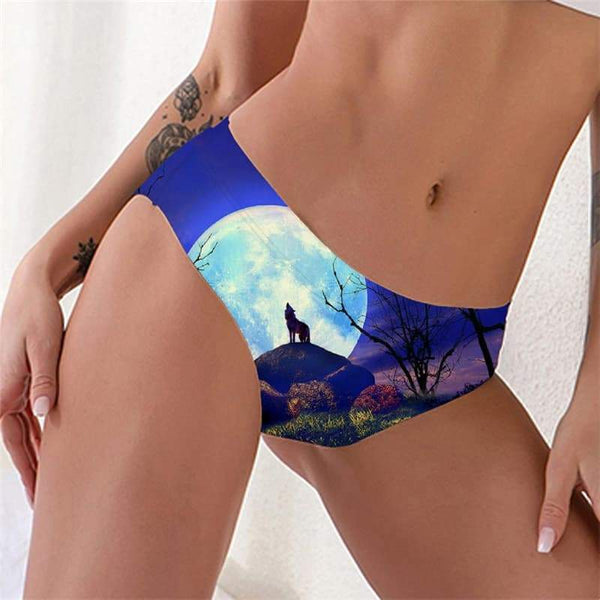 Wolf Panties Women Animal Tanga Anime Lingerie Female Moon Knickers Tree Underwear - KYKU