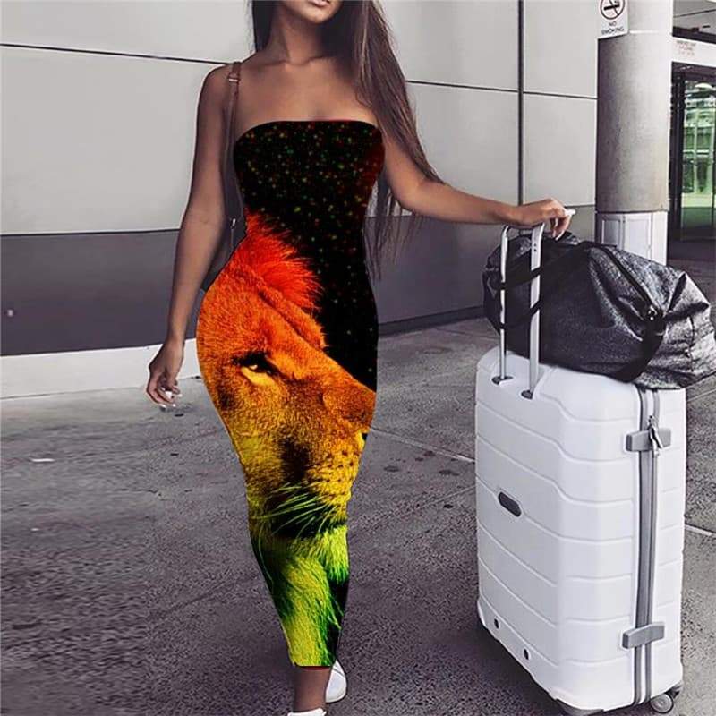 Lion Dress Women Animal sleeveless Anime Party Nebula Sundress Colorful Boho - KYKU