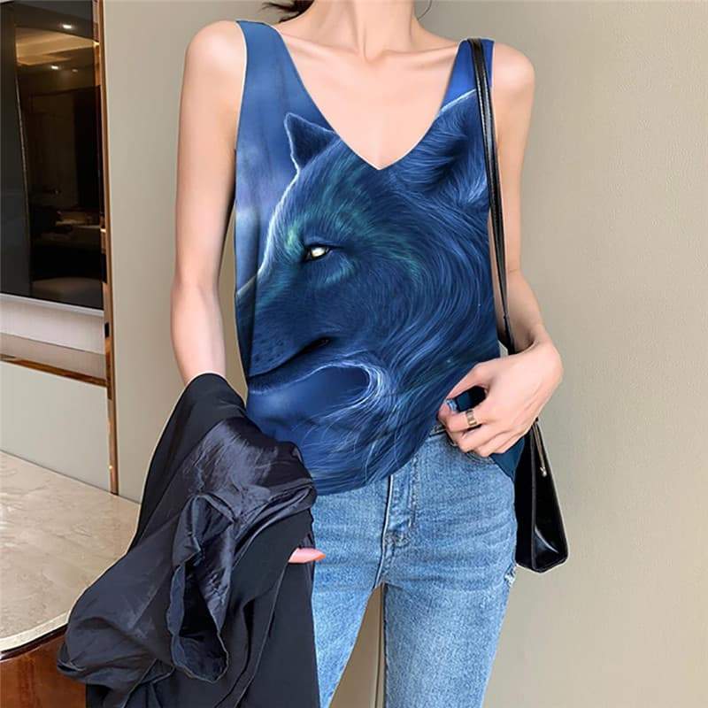 Wolf Tank Top Women Animal Vest Print Anime Vest Printed Cloud Tank Tops Casual - KYKU