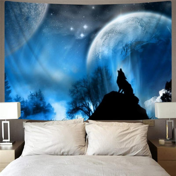 
Wolf Tapiz Animal Wall Tapestry Anime Home Tapestrys Moon Rug Wall Blue Tapestries
                