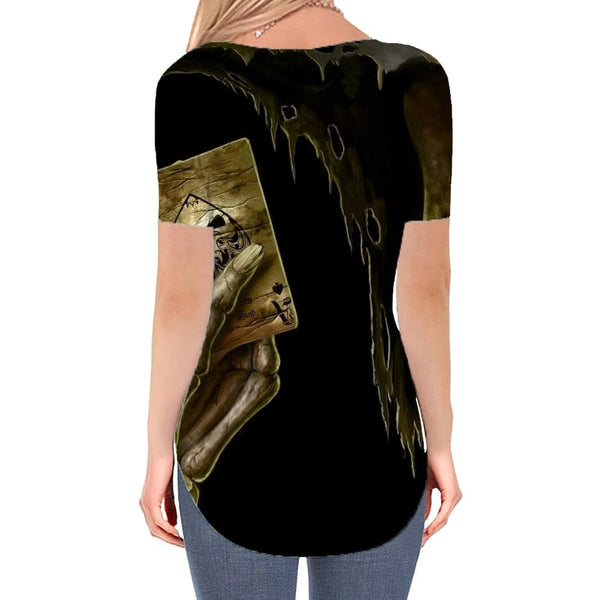 
Skull T-shirt women Skeleton Shirt Print Playing Cards V-neck Tshirt Rock T-shirts 3d
                