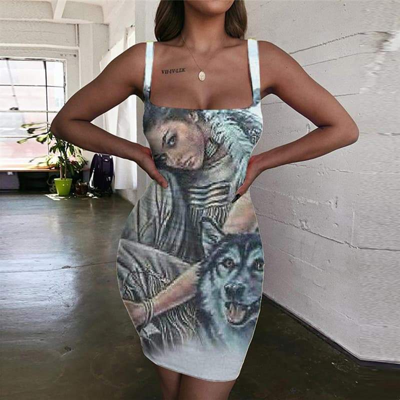 Indios Dress Women Wolf Vestido Sexy Eagle Bodycon Dress Lovely Sundress - KYKU