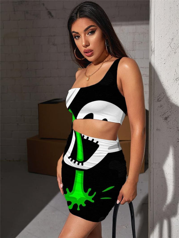 
Skull Dress Women Party Bodycon Dress Hip Hop Pleating Rock 3d Print Punk Vestido Sexy
                