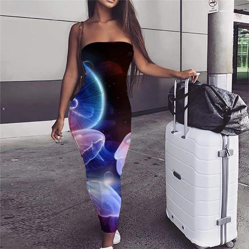Ocean Dress Women Jellyfish sleeveless Fluorescence Vestido Sexy Colorful Sundress - KYKU