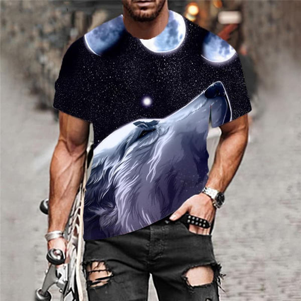 
Wolf T-shirt Men Animal Funny T shirts Moon Anime Clothes Galaxy Tshirts Casual
                