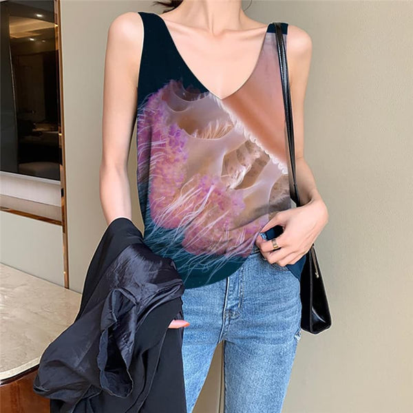 Jellyfish Tank Top Women Harajuku Sleeveless 3d Colorful Funny Top Ocean Vest Print