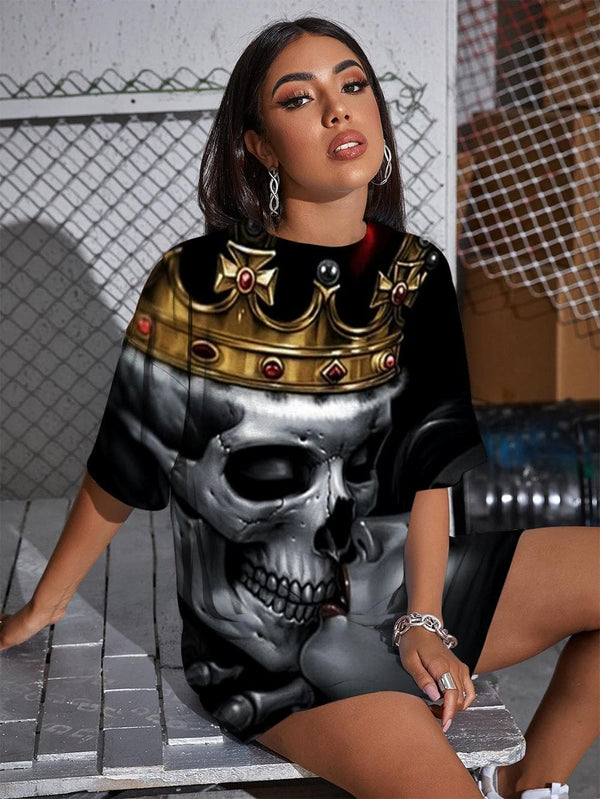 
Skull T-shirt Women Skeleton Punk Rock Crown Summer Hip Hop Tshirt Printed
                