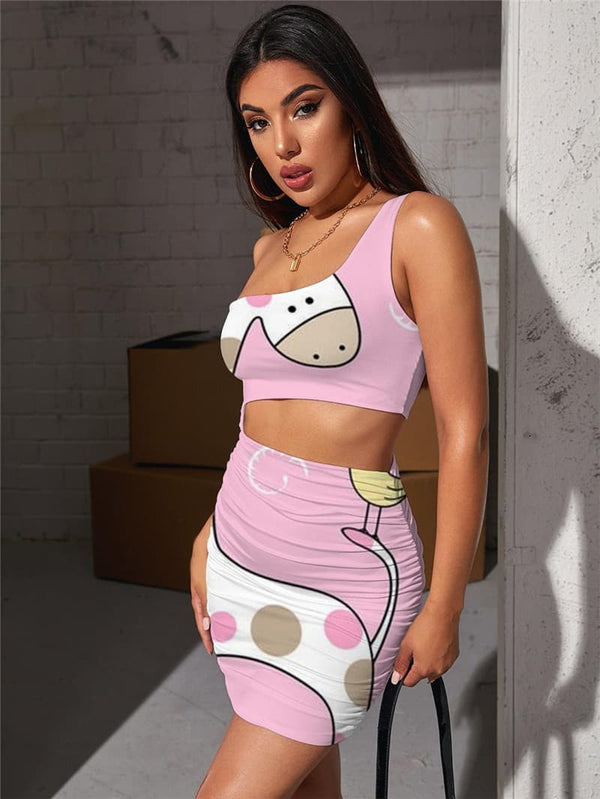 
Giraffe Dresses Women Chick Vestido Sexy Animal Halter Sleeveless Christmas Pleating Lovely Bodycon Dress
                