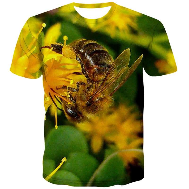 Bee T shirts Men Flower T shirts Funny Animal Shirt Print Colorful Tshirts Casual - KYKU