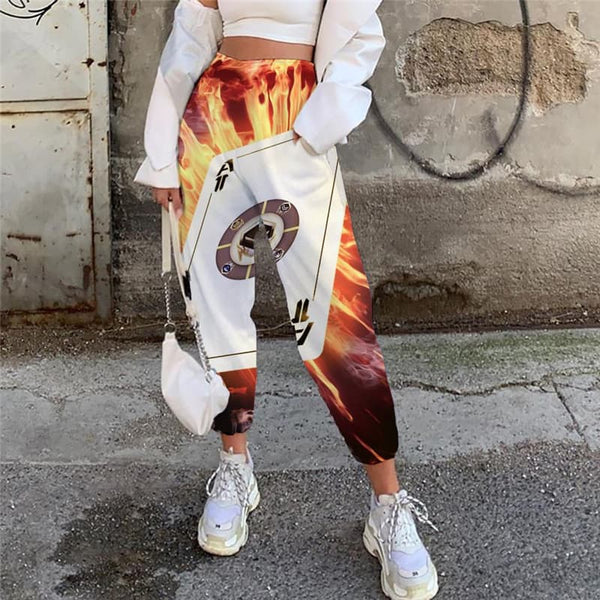 Flame Pants Women Poker 3d Printed Hip Hop Jogger Pants Women Sweatpants Elastic