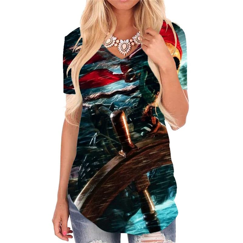 Skull T Shirt Women Punk Shirt Print Pirate Funny T shirts Rain T-shirts 3d Ferry V-neck Tshirt