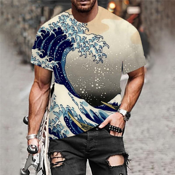 
Surf T shirt Men Waves Anime Clothes Ocean Shirt Print Sail Funny T shirts
                