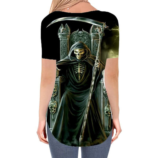 
Skull T-shirt women Punk Shirt Print Grim Reaper V-neck Tshirt Lightning T-shirts 3d
                