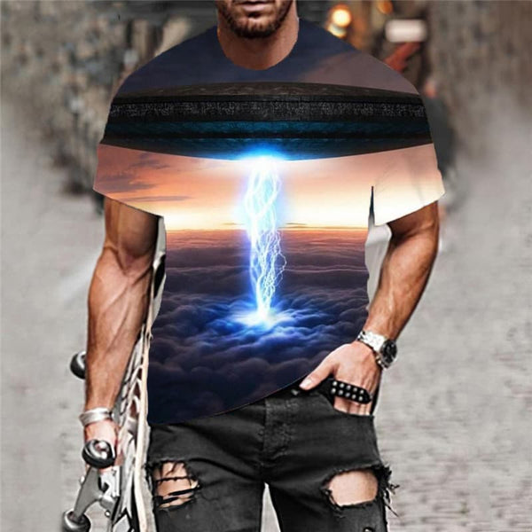
Ufo T-shirt Men Lightning Shirt Print Landscape Anime Clothes Space Tshirt Printed
                