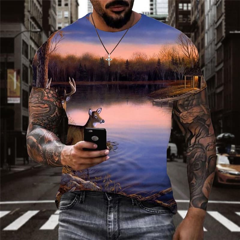 Deer T shirt Men Animal Shirt Print Landscape Tshirts Casual Christmas Funny T shirts