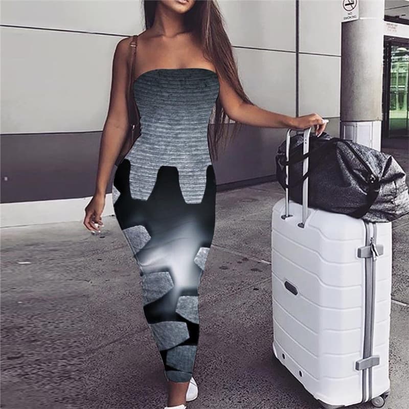 Metal Dress Women Engine Ladies Dresses Gear Party Gray sleeveless