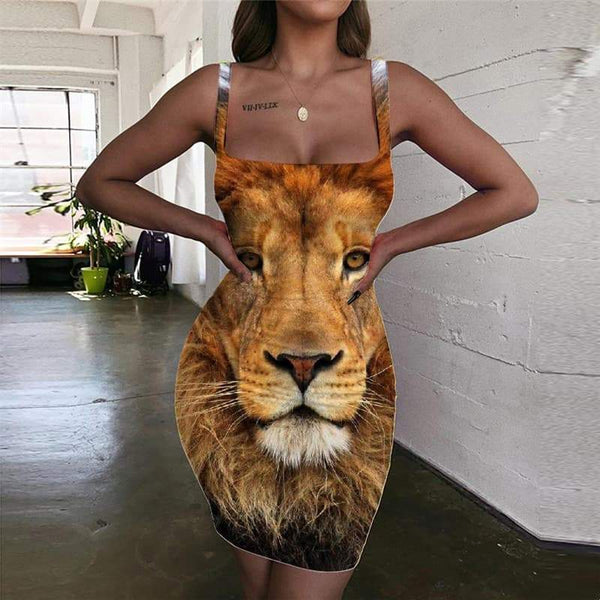 Lion Dresses Women Animal 3d Print Anime Vestido Sexy Harajuku Sundress Street Ladies Dresses - KYKU