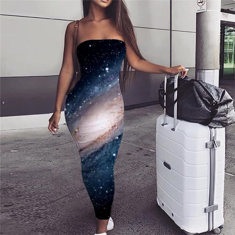 Galaxy Dress Women Space sleeveless Universe Sundress Black 3d Print
