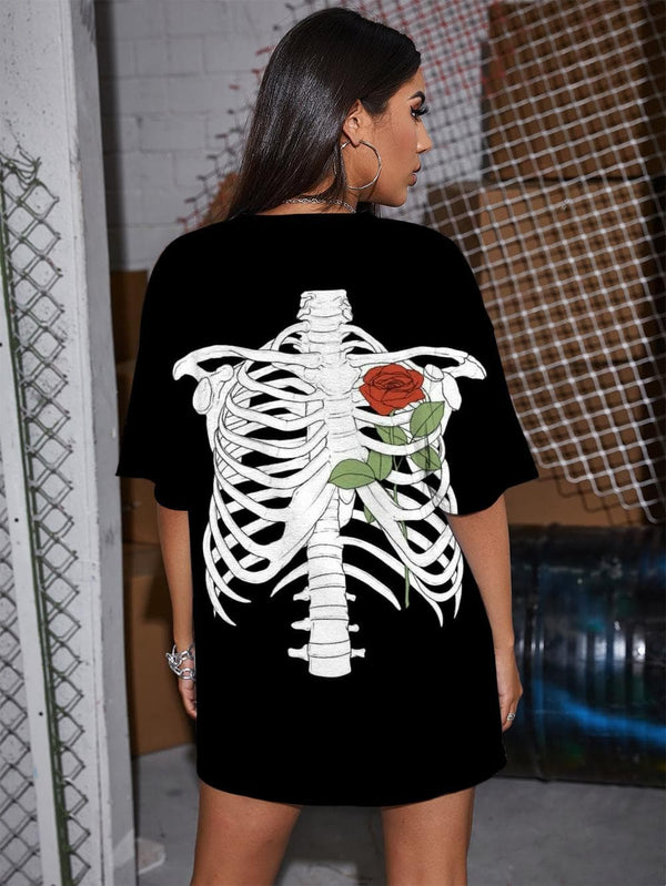 
Skeleton T-shirt Women Flower Punk Rock Art T-shirts 3d Hip Hop Shirt Print
                