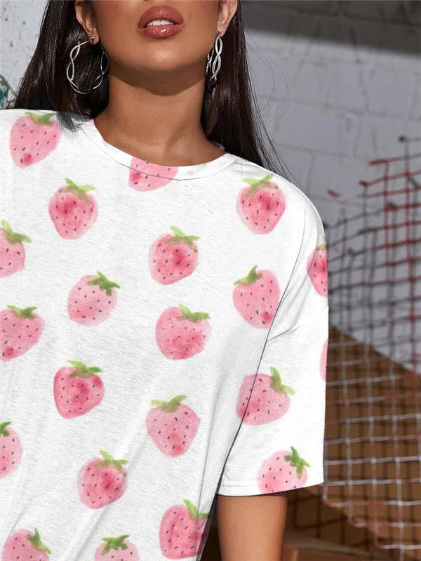 
Strawberry T-shirt Women Lovely Funny T shirts Painting Punk Rock Harajuku Summer
                