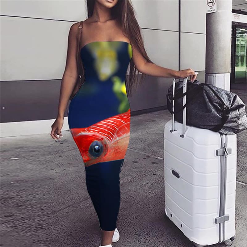 Fish Dress Women Ocean Party Animal 3d Print Red Sundress Womens Clothing Tassel