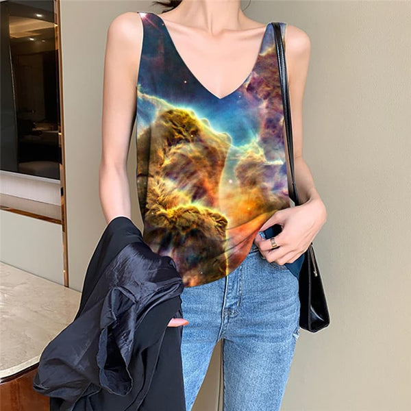 Galaxy Tank Top Women Space Tank Tops Casual Universe Sleeveless 3d Colorful Vest Printed