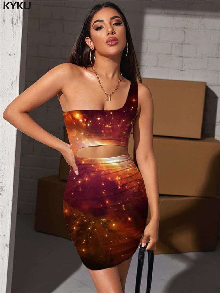 Dog Dresses Women Galaxy Vestido Sexy Space 3d Print Universe Hollow out Dresses