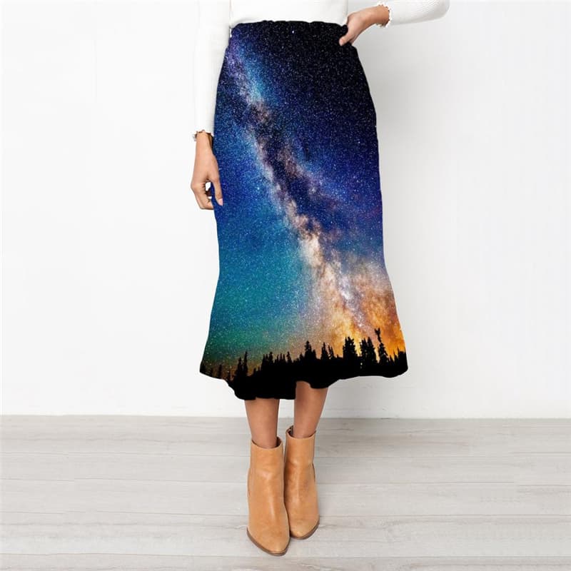 Galaxy Skirt Women Space High waist skirts Universe Skirt Ladies Tree School skirt