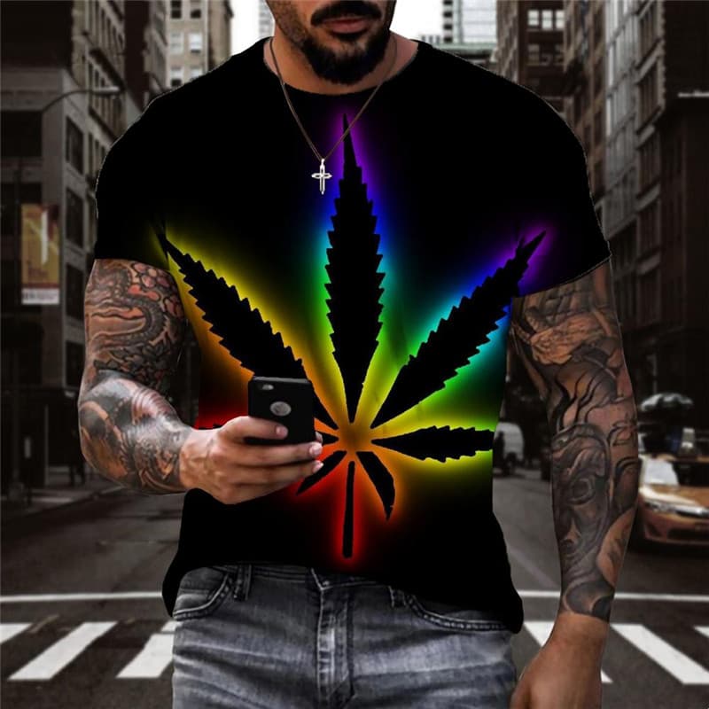 Leaves T-shirt Men Colorful Tshirts Casual Rainbow Shirt Print Harajuku T-shirts 3d