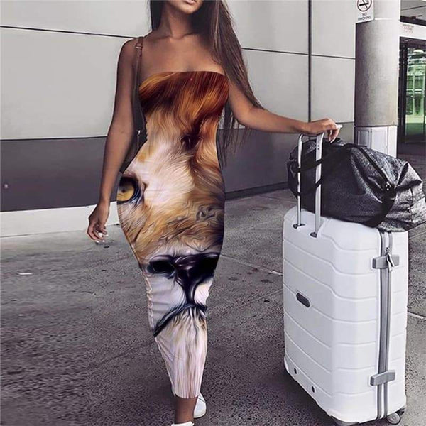 Lion Dress Women Animal Bodycon Dress Anime Boho Colorful Sundress Nebula 3d Print - KYKU