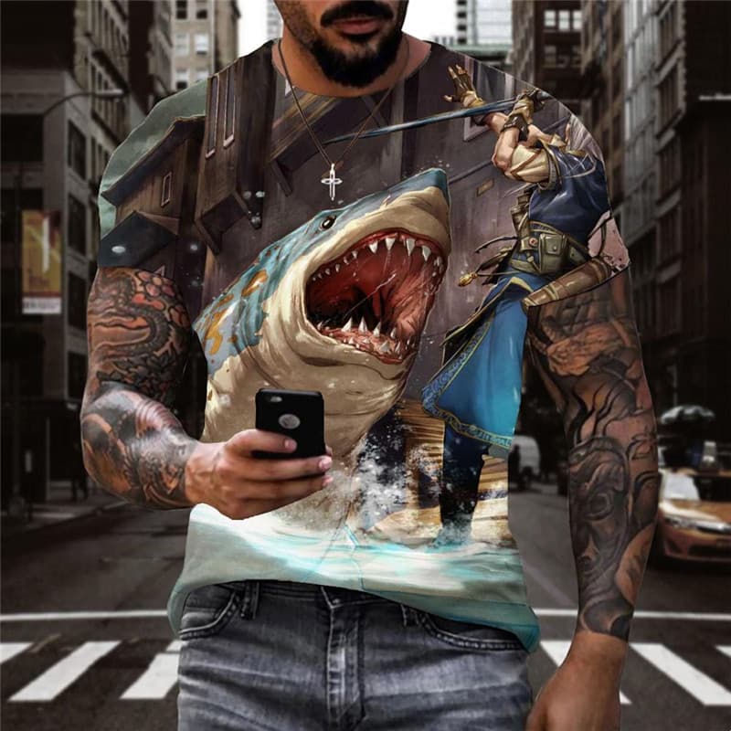 Shark T shirt Men Ocean Tshirt Printed Animal Tshirts Casual War Shirt Print Funny Anime Clothes