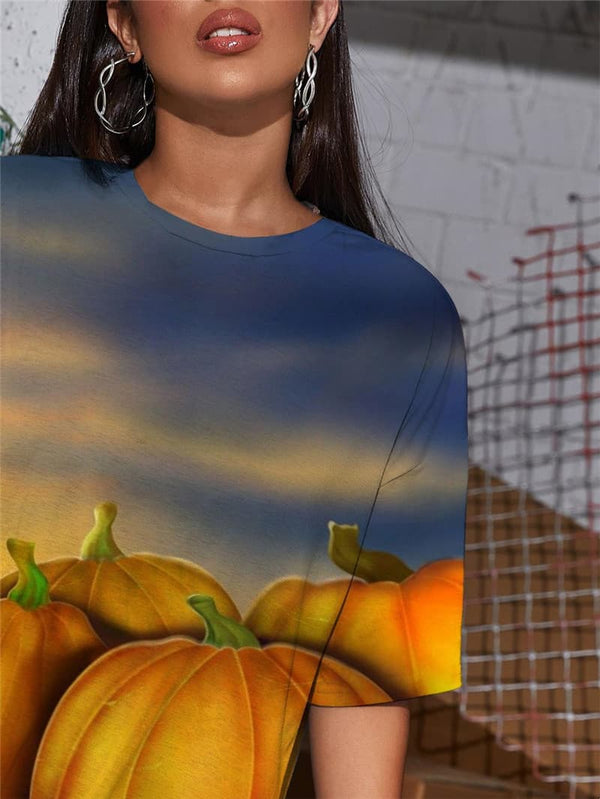 
Pumpkin T-shirt Women Halloween Punk Rock Moon T-shirts 3d Harajuku Gothic
                