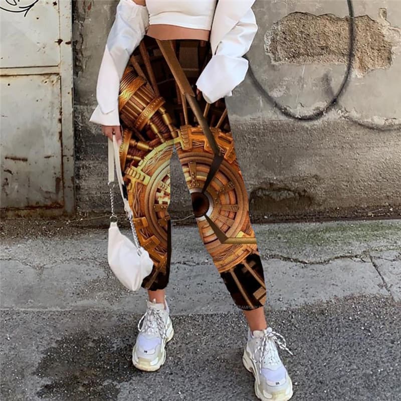 Metal Trousers Women Engine 3d Printed Gear High Waist Pants Punk Rock Casual Pant