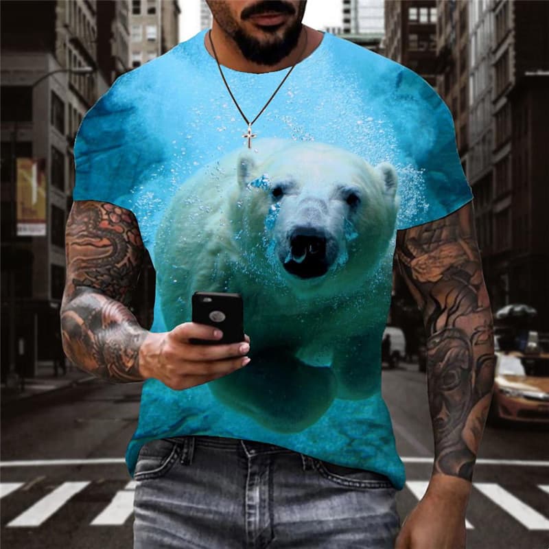 Bear T shirt Men Animal Anime Clothes Ocean Funny T shirts Harajuku Tshirts Casual