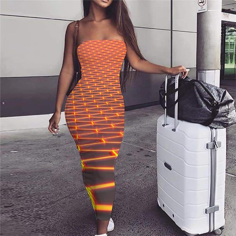 Geometric Dress Women Psychedelic sleeveless Vortex Ladies Dresses Honeycomb 3d Print Square Vestido Sexy - KYKU