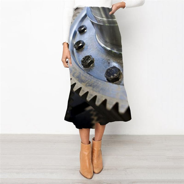 Metal Skirt Women Engine High waist skirts Gear Rock Frauen Harajuku School skirt