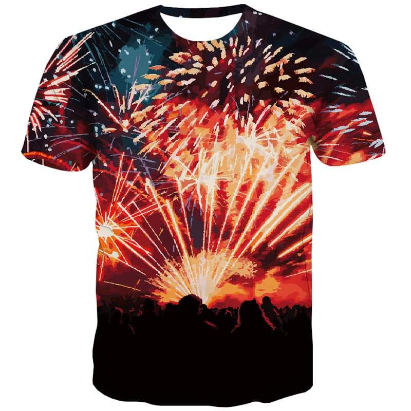 Fireworks T-shirt Men Colorful T-shirts 3d Romantic T shirts Funny Art T-shirts Graphic Harajuku Tshirts Novelty - KYKU