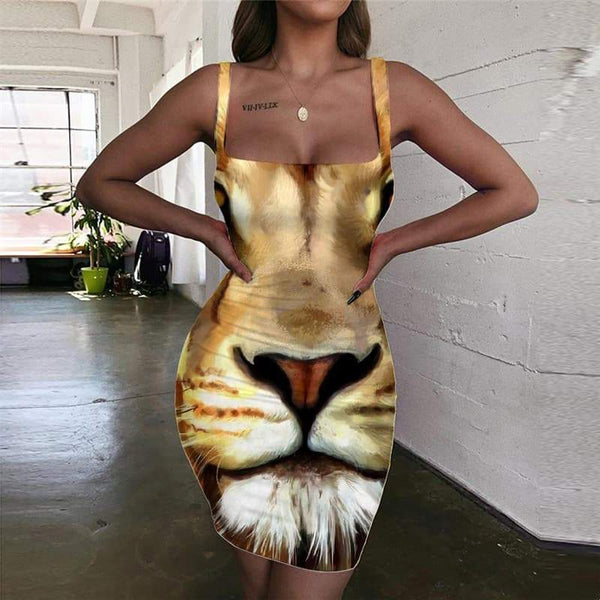 Lion Dresses Women Animal Vestido Sexy Anime Ladies Dresses Street Sundress Harajuku Halter Sleeveless - KYKU