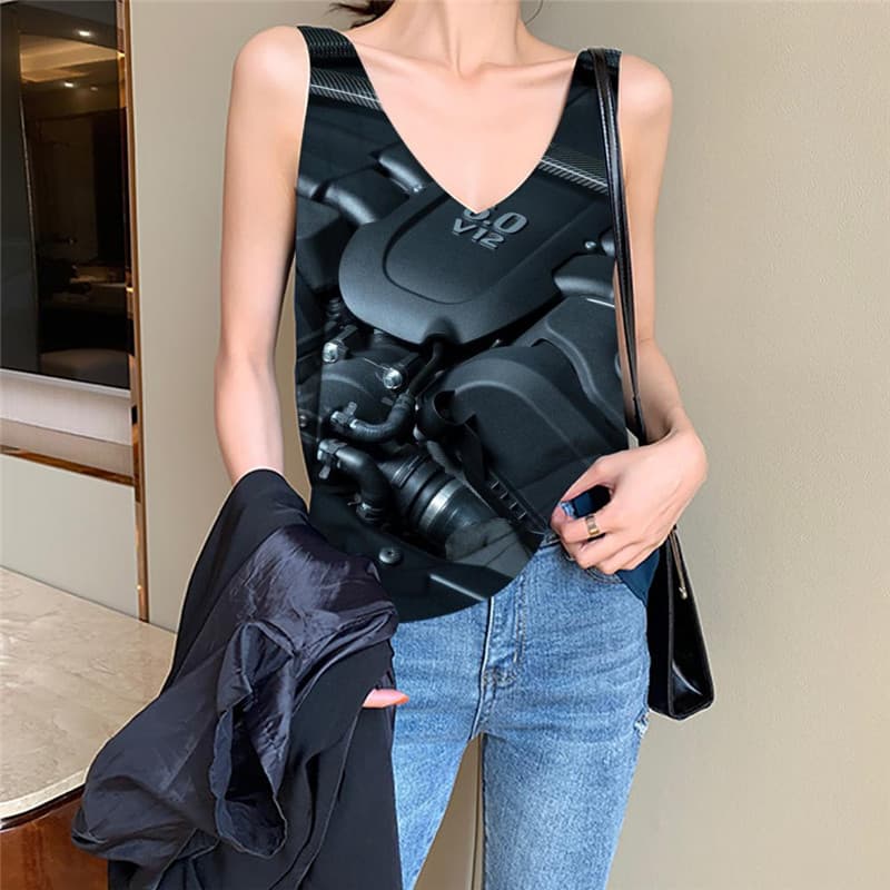 Metal Tank-Top women Engine Sleeveless 3d Gear Vest Print Engine Anime Clothes Hip Hop Funny Top