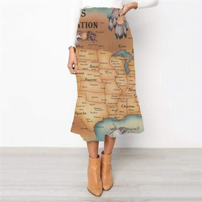 Indios Skirts Women Map Skirt Ladies Animal High waist skirts  Rock Frauen Fishinger School skirt - KYKU