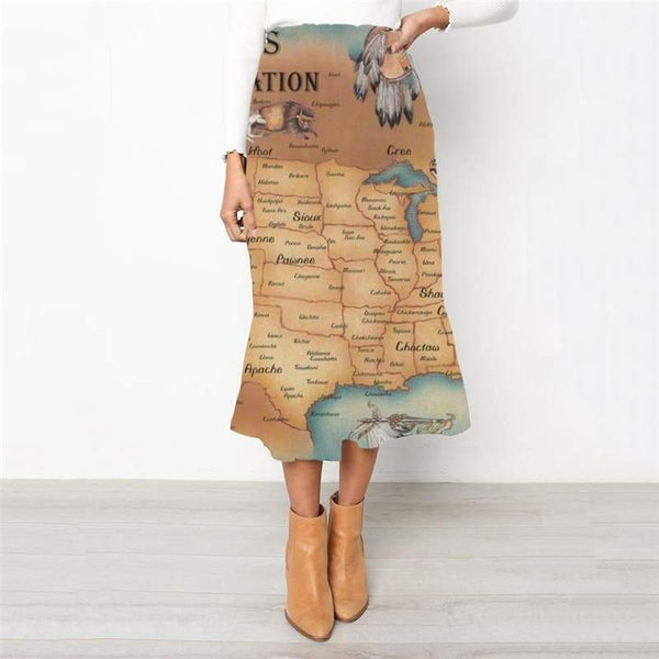 
Indios Skirts Women Map Skirt Ladies Animal High waist skirts  Rock Frauen Fishinger School skirt - KYKU
                