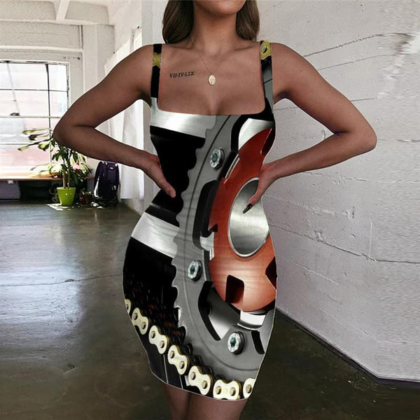 Engine Dresses Women Gear 3d Print Metal Ladies Dresses Womens Clothing Summer