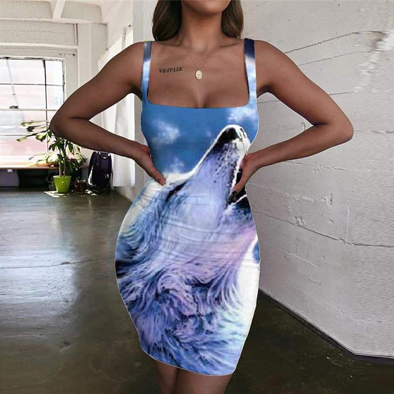 Wolf Dress Women Animal Ladies Dresses Anime Vestido Sexy Moon Bodycon Dress Galaxy 3d Print - KYKU
