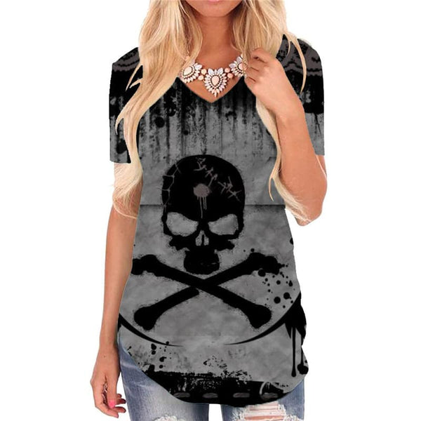 Skull T Shirt Women Punk Shirt Print Wing V-neck Tshirt Black T-shirts 3d Venom Tshirts Printed