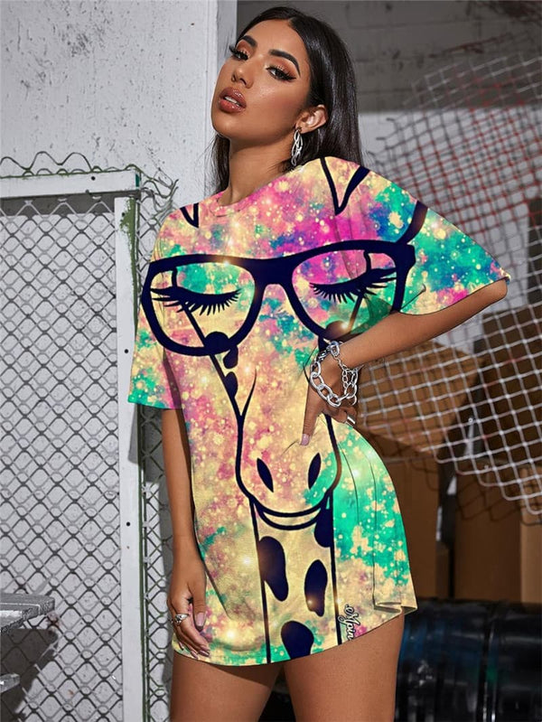 
Giraffe T Shirt Women Chick Funny T shirts Animal Punk Rock Christmas Shirt Print Lovely Summer
                