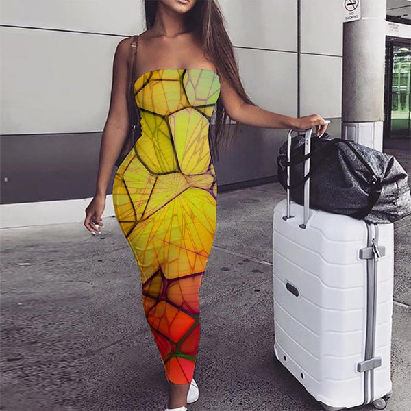 Geometric Dress Women Psychedelic 3d Print Vortex sleeveless Network Sundress - KYKU